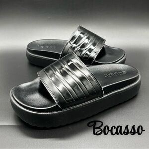 Adidas Women's Adilette Platform Slide 'Triple Black' - HQ6179 NWT Size 10.5